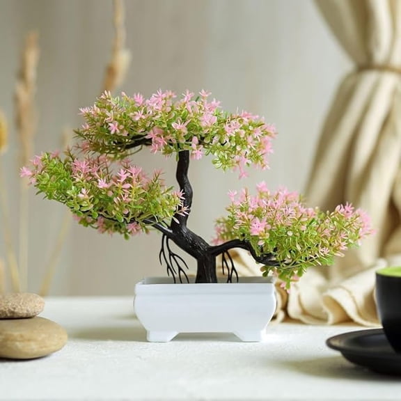 Artificial Small Bonsai Flower with Designer Pot | Realistic Looking - No Maintenance | Flower Pot for Home Decor,Office Decor, Table Decor and Wedding Decor (Pack of 1)