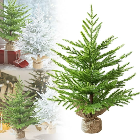 Artificial Small Christmas Tree with Warm Lights, Realistic Desktop Christmas Tree Decorations for Home, Office & Holiday Tabletop Display – 23.64 Inch Green