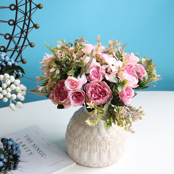 Artificial Small Peony Bouquet 1 Bunch Pink Silk for Home Party Decoration