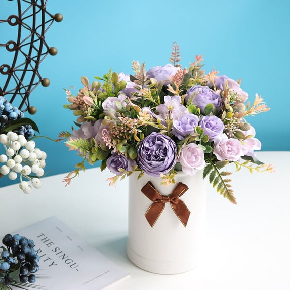 Artificial Small Peony Bouquet 1 Bunch Purple Silk for Home Party Decoration