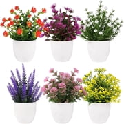 Artificial Small Plant 6pcs Fake Flower Potted Plant Bathroom for Indoor Decor Window Tabletop Office Colorful