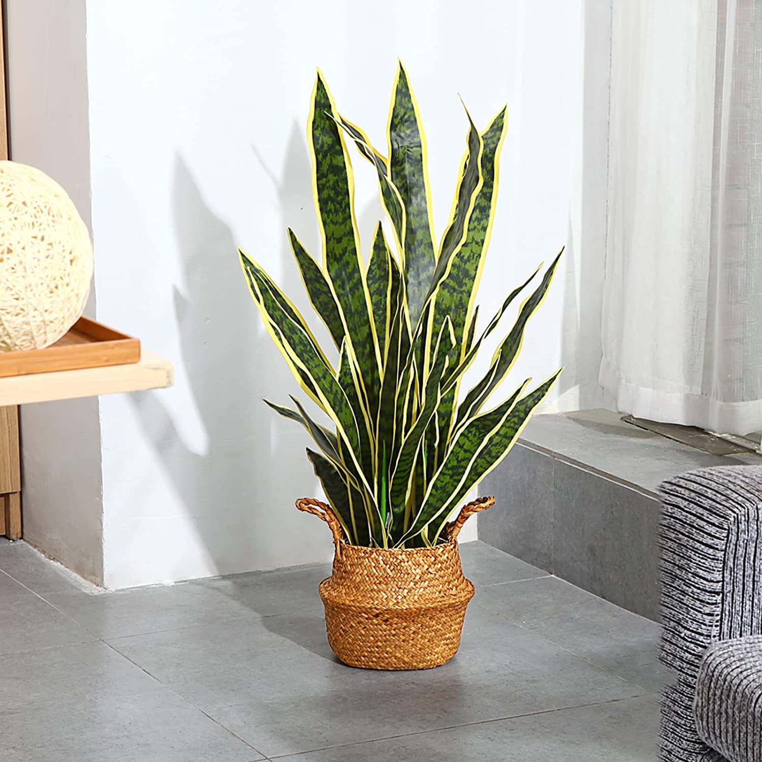 Artificial Snake Plant 35 Inch Fake Sansevieria Tree with 32 Leaves