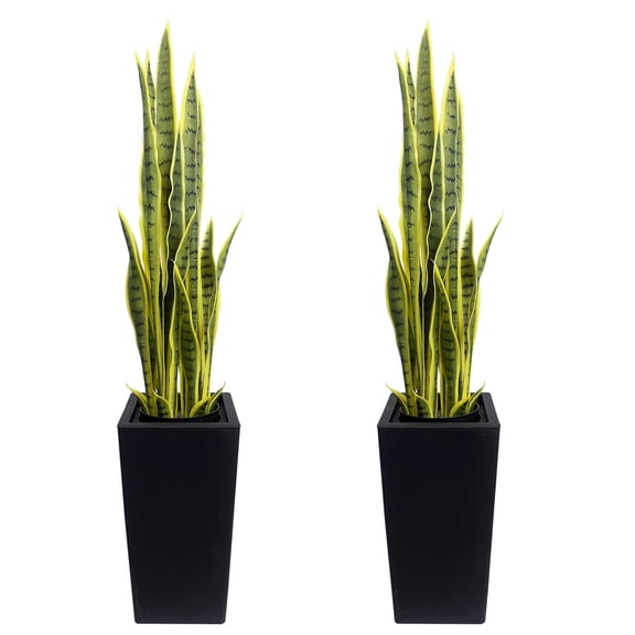 Artificial Snake Plant in Black Planter Realistic Fake Snake Plant, Evergreen Faux Plant for Living Room Bedroom Entryway(2 Pack)