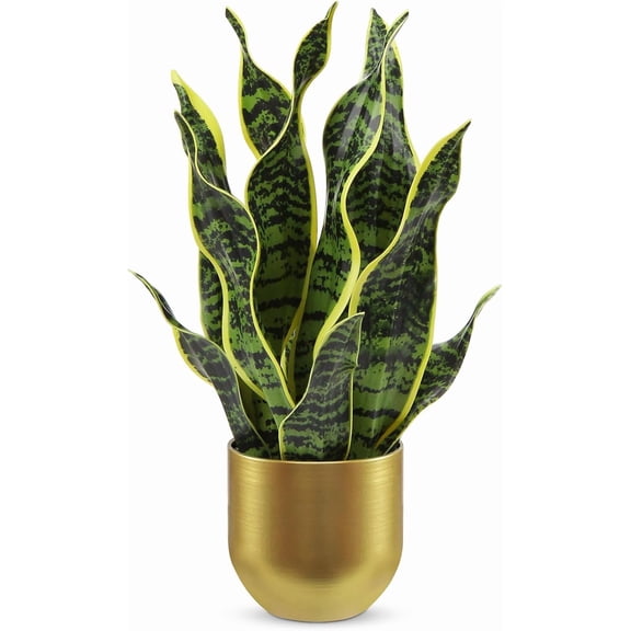 Artificial Snake Plant in Metal Gold Pot Green