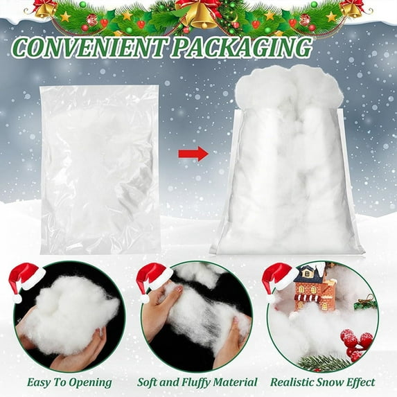 Artificial Snow Fiber for Christmas Decoration | White Fake Snow for Indoor Winter Decor | Realistic Fluffy Material | Reusable Odorless | 70g Bag for Mantle Village Tree Party DIY