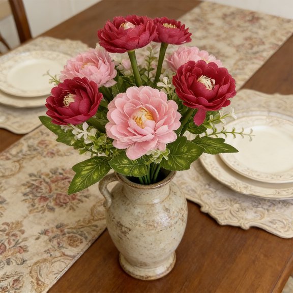 Artificial Snow Flower Bouquet 7-Head Fake Plastic Floral Decor for Indoor Outdoor Home Office Arrangement, High Simulation Decorative Rattan