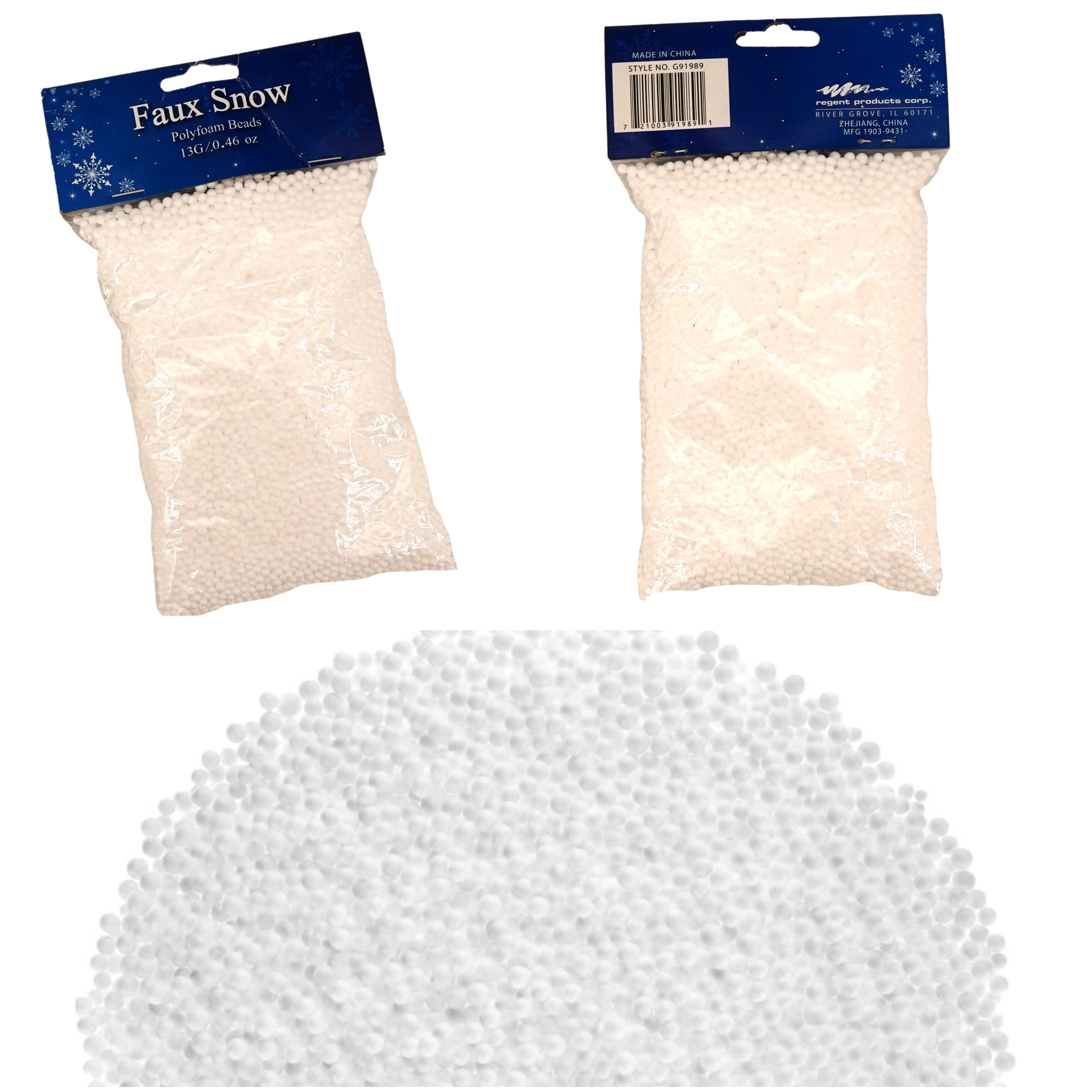 Artificial Snow Polyfoam Beads (2 Pack, 0.9 oz total) Faux White Foam