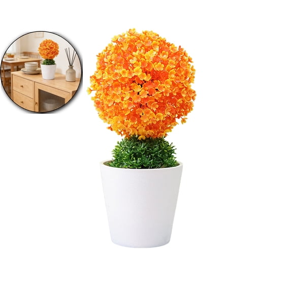 Artificial Snowball Plant in Pot - 10.2" Realistic Fake Plant in White Pot, No-Maintenance Indoor Decor for Home, Office Desk, Front Porch