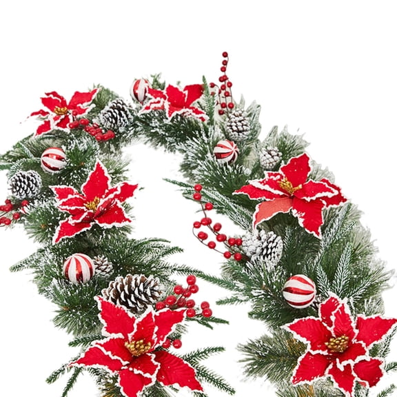Artificial Snowy Cedar Garland 6.5ft with Pine Cones and Berries, Frosted Winter Greenery Garland for Christmas Mantle, Wedding, Holiday Party, and Table Centerpiece Decorations
