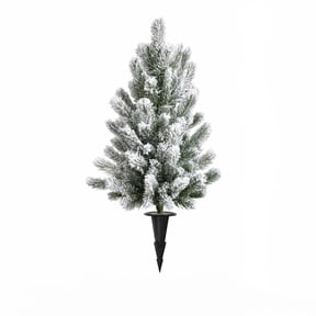 Artificial Snowy Pine Tree with Ground Stake, Flocked Christmas Tree Pick for Outdoor Yard, Garden, Lawn, Walkway and Winter Holiday