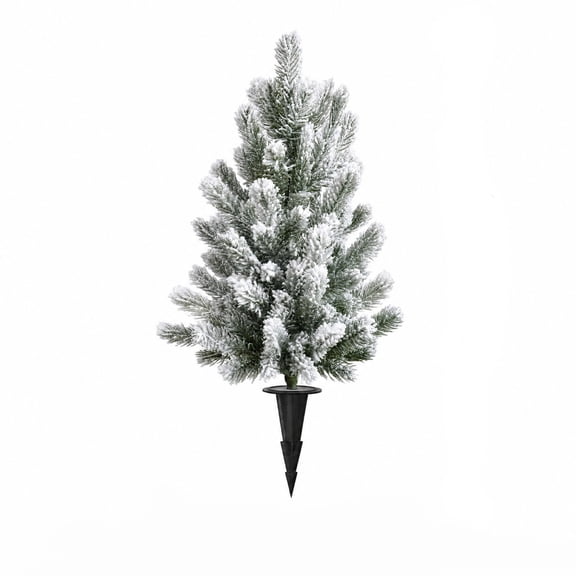Artificial Snowy Pine Tree with Ground Stake, Flocked Christmas Tree Pick for Outdoor Yard, Garden, Lawn, Walkway and Winter Holiday