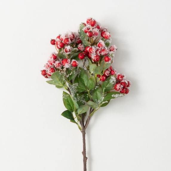 Artificial Snowy Red Berry Leaf Stem Multicolor 23"H