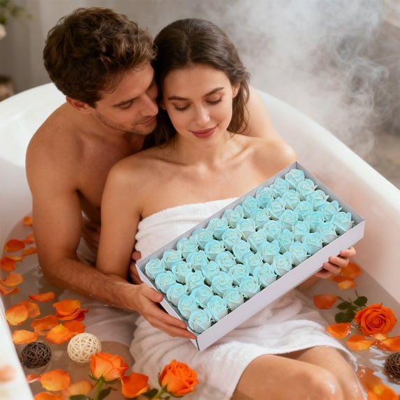 Artificial Soap Roses, 50 Pieces Mint Green Plastic Decorative Flowers for Wedding Favors, Party Decorations, Gift Box Bouquet