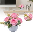 thumbnail image 1 of Artificial Soft Pink Roses in Vase 4.7*5.9in, Fake Romantic Pink Rose Bouquet with White Pot for Desk Table Decor, Small Faux Floral Arrangement Centerpiece for Home Office Living Room Bedroom, 1 of 9