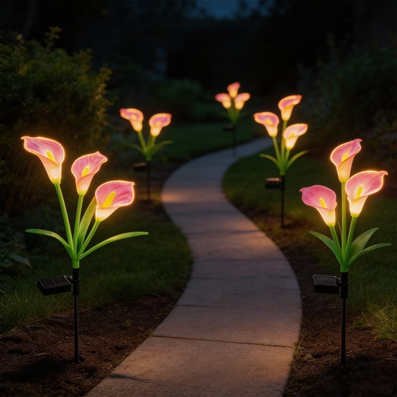 Artificial Solar Flower Ground Stake - Led Garden Light, Faux Bloom Outdoor Decor, Waterproof Pathway Lamp, Patio Yard Accent, Red, Ccwuwei