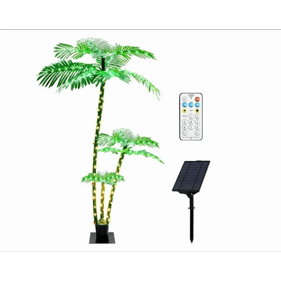 Artificial Solar Palm Trees for Outside Patio, Light Up 7Ft 260 LED Fake Tree, with 8 Modes & Timer & Waterproof, for Christmas, Pool, Yard, Hawaiian Office, Party, Bar Decor