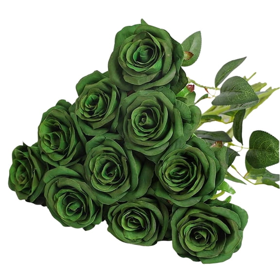 Artificial Solid Color Rose Flowers 10Pcs Set, Realistic Design With Soft Silk-Like Petals, Steel Wire Stems For Easy Bending Shaping, Perfect For Party Wedding Dining Table