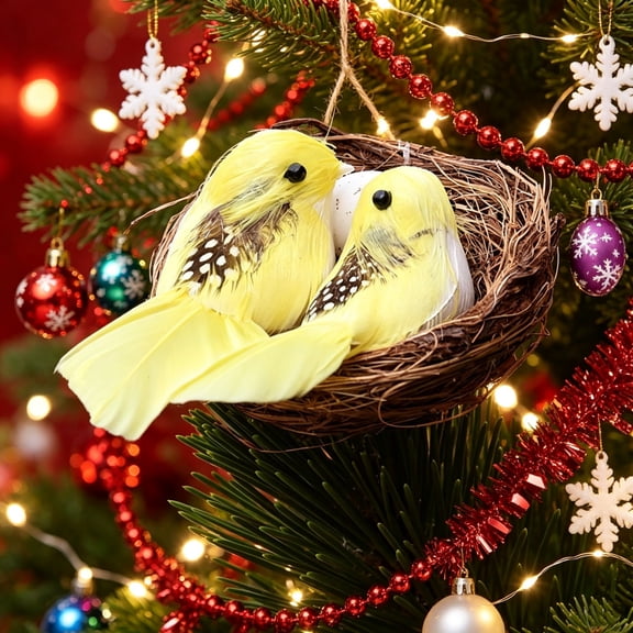 Artificial Sparrows Clip On Birds With Rattan Nests Eggs Realistic Fake Sparrows Ornaments For Christmas Tree Wreath Yard Patio Garden Home Decor Holiday Decoration For Ch