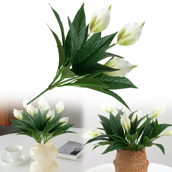 Artificial Spathiphyllum Silk Plants 18.5" Faux Peace Lily Anthurium Flower for Wedding Home Garden Decoration (White)