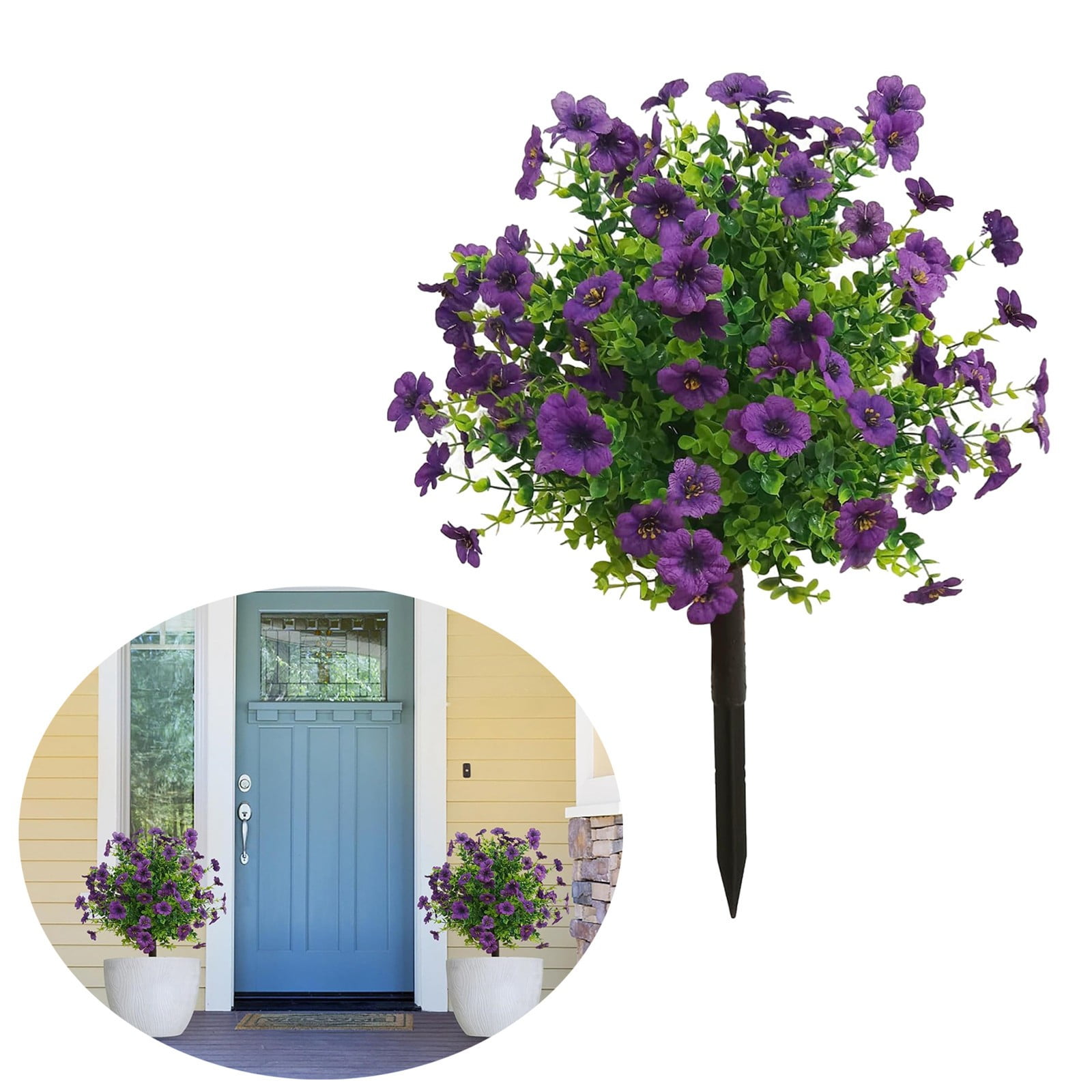 Artificial Spherical Flower Purple, Artificial Boxwood Topiary Trees with Flowers for Outdoor Plants with Ground Faux Greenery Shrubs Faux Plants for Front Door Garden Yard Porch Patio Decor