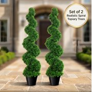 YTOXEO Artificial Spiral Topiary Tree, 3FT Faux Boxwood Topiary Plant, No Maintenance, Fake Greenery for Front Door, Office, Garden Decor