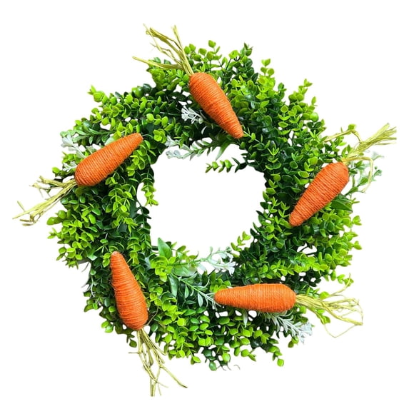 Artificial Spring Carrot Wreath Garland, 13.7 Inch Green and Orange Front Door Decor, Easter Summer Wedding Party Hanging for Outdoor Wall and Farmhouse Window Decoration