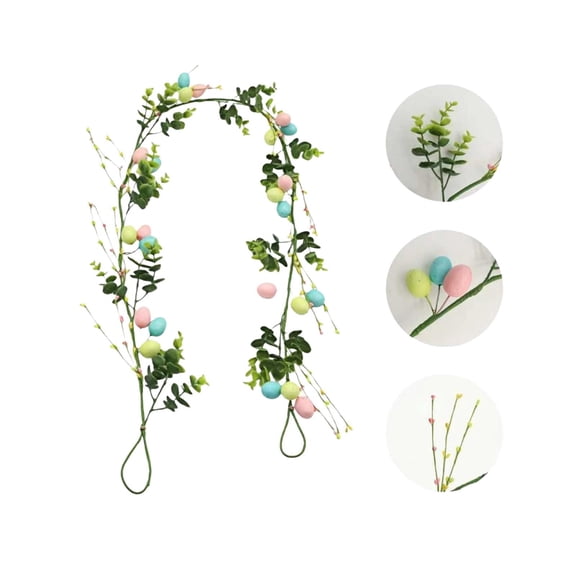 Artificial Spring Decor with Eucalyptus Leaf and Easter Eggs, 150cm Rattan Garland for Door Wall Fireplace Mantle, Easter Wreath Spring Home Decor, Wedding Party Room Decoration