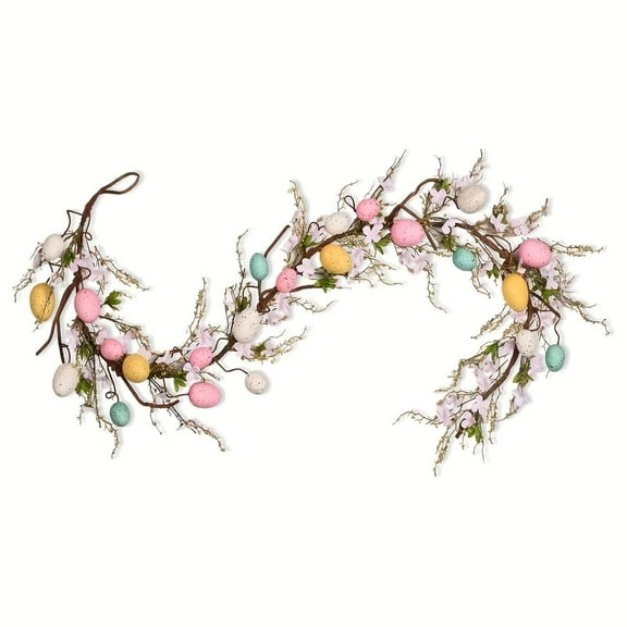 Artificial Spring Floral Garland Easter Garland, Lighted Artificial Garlands with Egg, Lights Spring Floral Garland, Easter Decorations for Home Kitchen Mantle Fireplace, Outdoor Holiday Party Decor