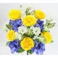 thumbnail image 1 of Artificial Spring Flower Bush 24 Stem Open Rose/ Cosmos Daisy Mix Bush, Yellow Blue Cream, 1 of 3