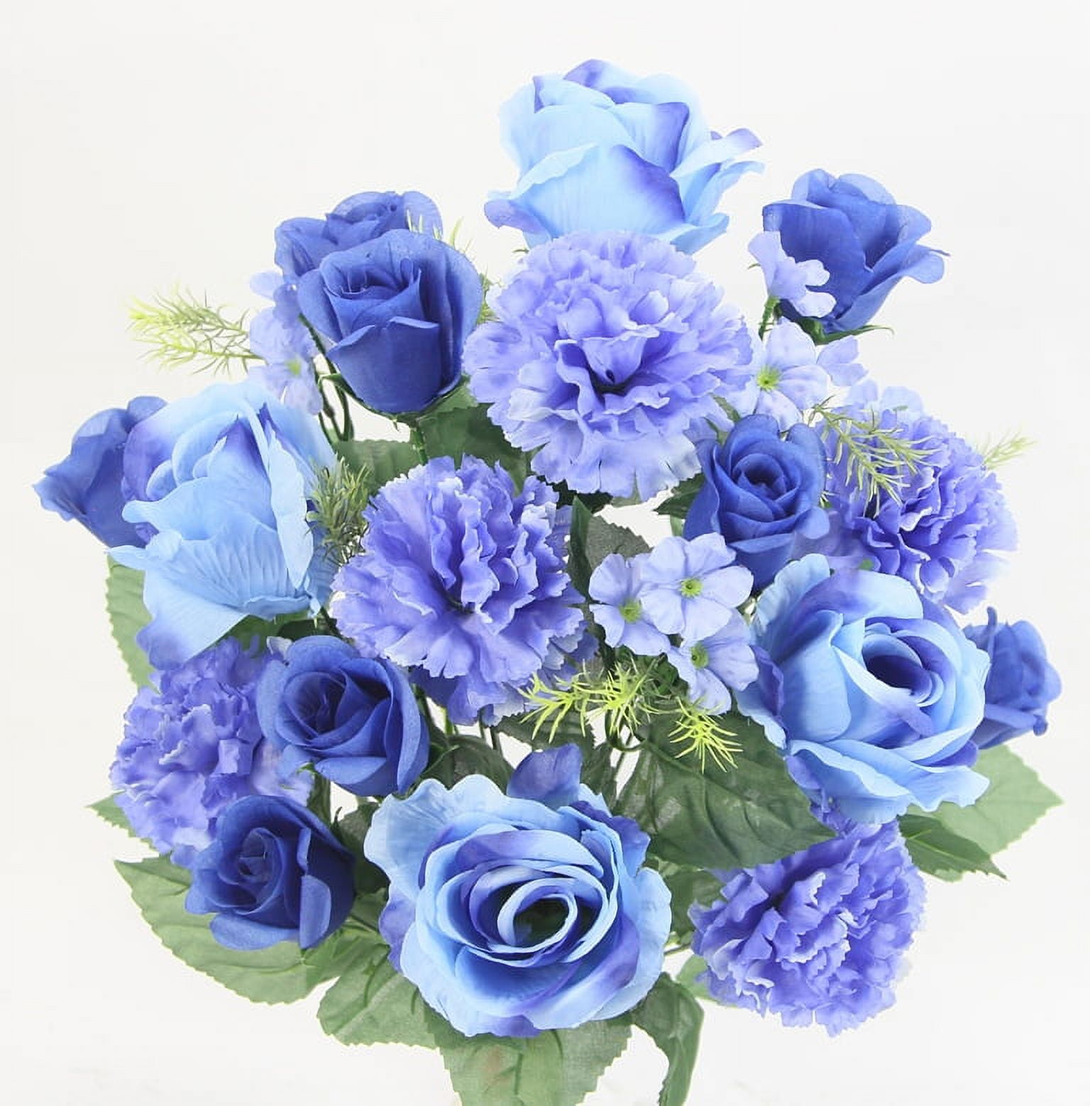 Blue Silk and Plastic Artificial Rose Carnation Flower Arrangement
