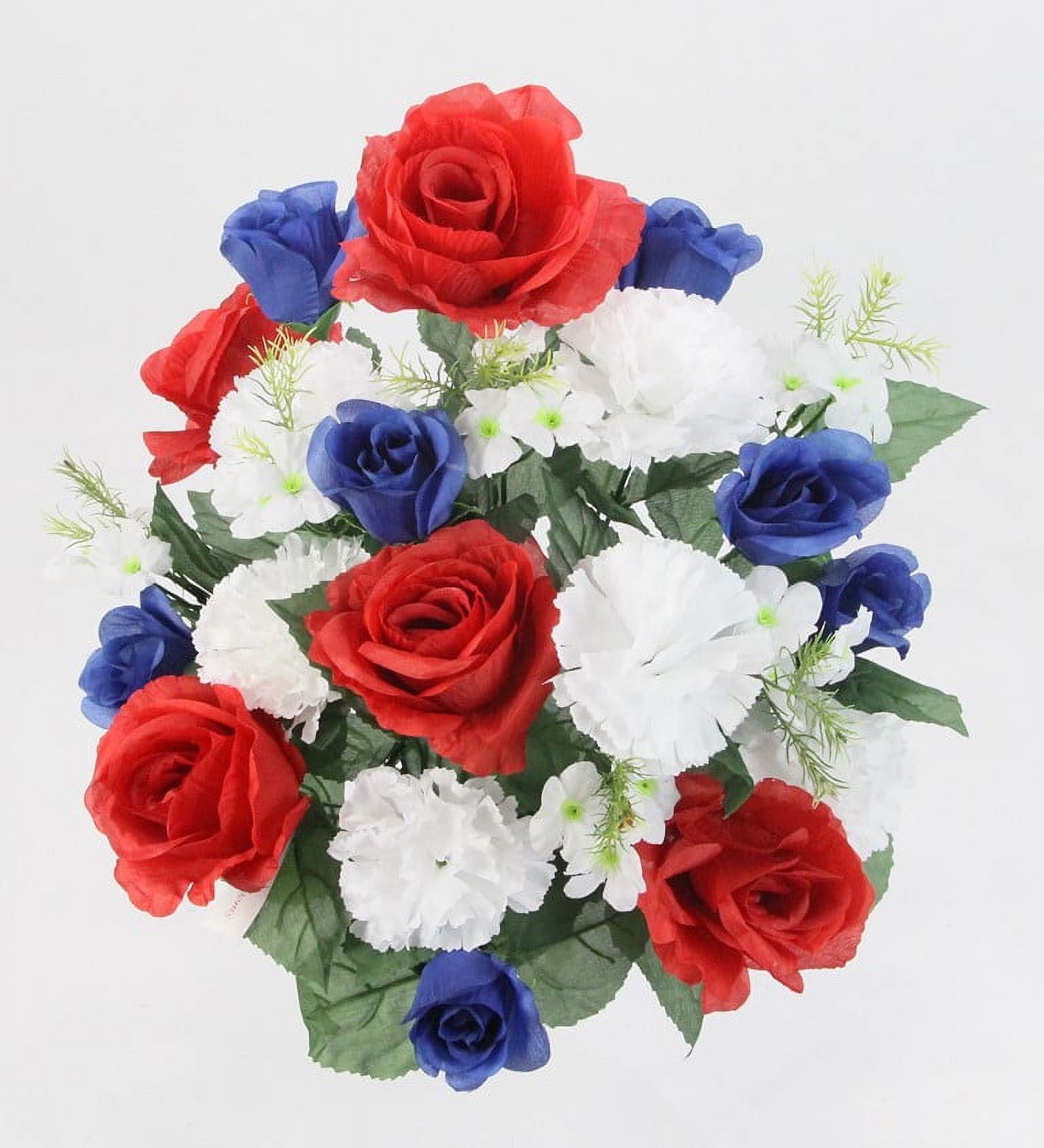 Patriotic Red White and Blue Silk Rose Carnation Arrangement