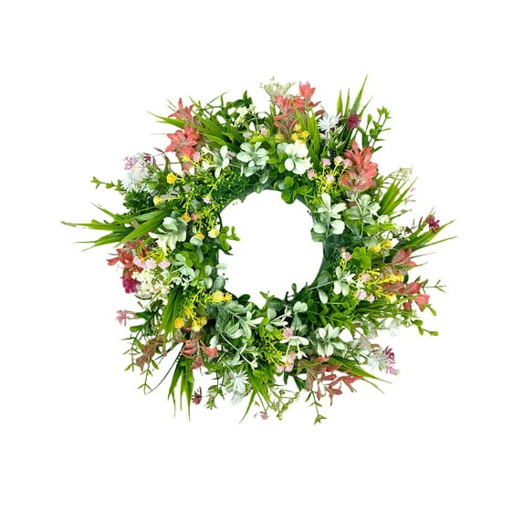 Artificial Spring Flower Wreath, Colorful Decorative Wreath for Front Door and Wall, Indoor Outdoor Holiday and Wedding Decor(C)