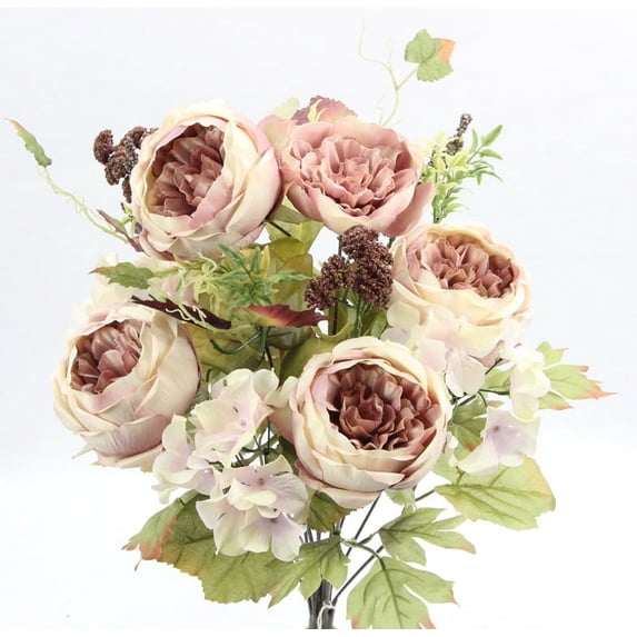 Artificial Spring Mixed Flower 14 stem Rose/Hydrangea Bush , ABN1B012-LT.MV_MIX
