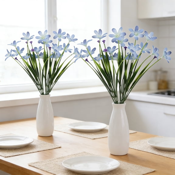Artificial Spring Orchid Blue Plastic Flowers - 2 Pack Lifelike Home Decor Artificial Floral Sprigs for Vases, Weddings, Parties