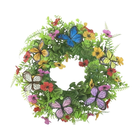 Artificial Spring Summer Front Door Wreath with Butterflies, Flowers and Eucalyptus Leaves for Home Decor, Housewarming, Birthday Gift, Porch, Living Room, Fresh Spring Summer Vibes