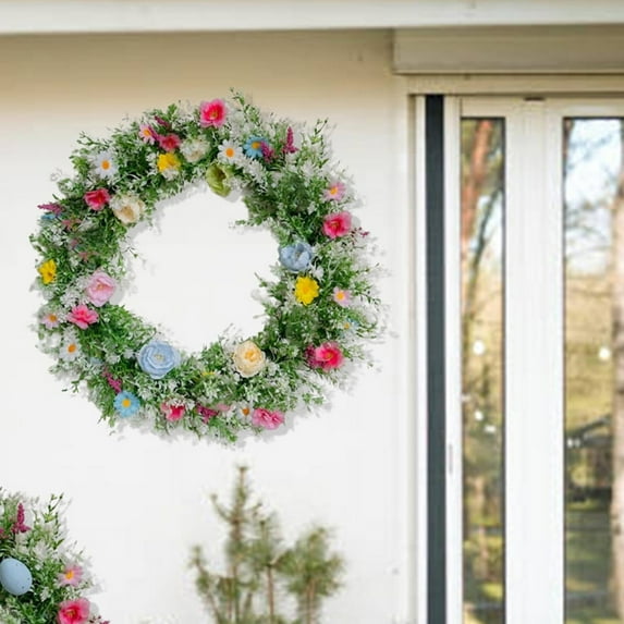 Artificial Spring Wreath, Artificial Summer Wreath Flower Wreaths for Front Door Wall Wedding Festival Farmhouse Outside Home Indoor Outdoor Decor