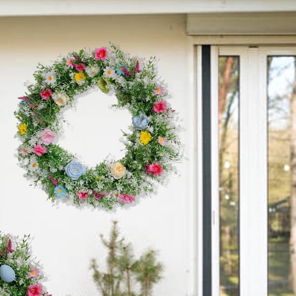 Artificial Spring Wreath, Artificial Summer Wreath Flower Wreaths for Front Door Wall Wedding Festival Farmhouse Outside Home Indoor Outdoor Decor