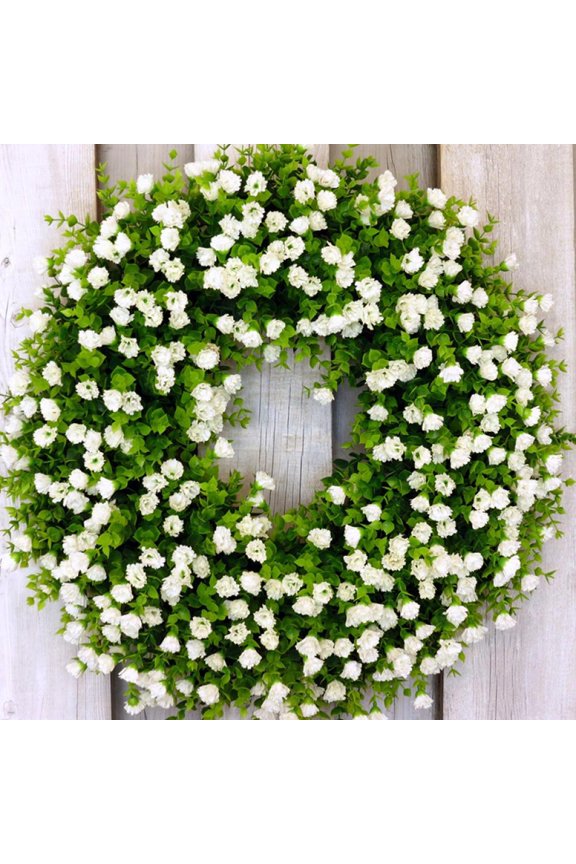 Artificial Spring Wreath,Floral Wreath with Green Eucalyptus Leaves and Wildflowers Spring and Summer Wreath for Front Door Wall Window Decor