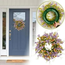 Artificial Spring Wreath - Purple Pansy & Eucalyptus Leaves Wreath for Front Door, Wall, Window - Farmhouse & Boho Summer Decor - Beautiful Floral Wreath for Holiday & Home Decoration