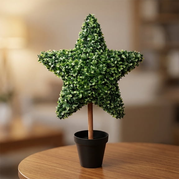 Artificial Star Shaped Patriotic Topiary Tree Small Red White Blue Star Shaped Topiary Tree with Ground Spike for Front Door Outdoor Decor 4th of July Decoration B-2FT
