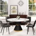 thumbnail image 1 of Artificial Stone Round Dining Table | Can Be Used for Years in Family Dining | Black Carbon Steel Base for Stability | Keeps Clean with Simple Wiping, 1 of 6