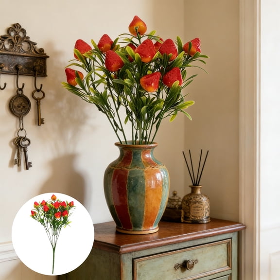 Artificial Strawberry Branch for Home Decor, Realistic PVC Fruit Bouquet, 10.62 Inch Simulated Berry Stem for Table Centerpiece Wedding Floral Arrangement
