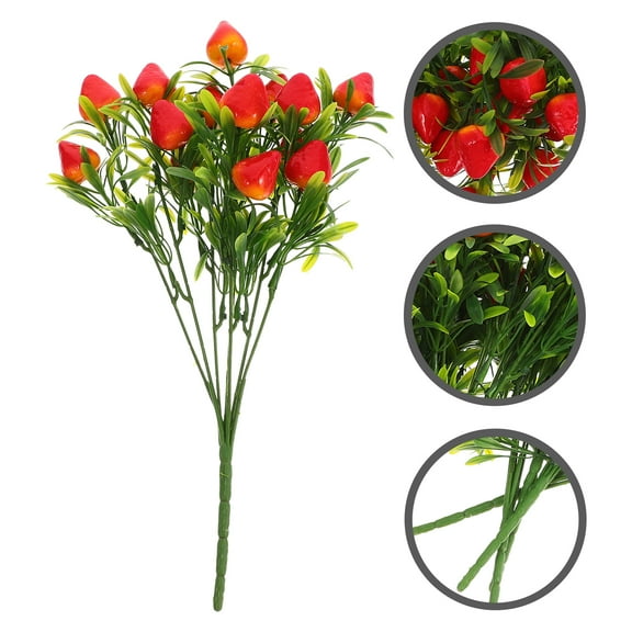 TOYMYTOY 5Pcs Reusable Artificial Strawberry Bunches Red PVC Stem for Party Decorations