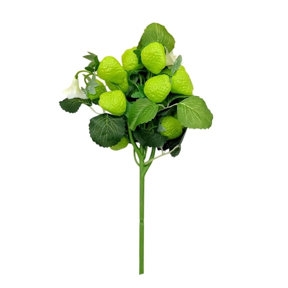 Artificial Strawberry Stems, Fake Fruit Stems, Realistic Green Strawberry with Leaves for Home Kitchen Decor Floral Arrangements Photography Props, 11 Inch
