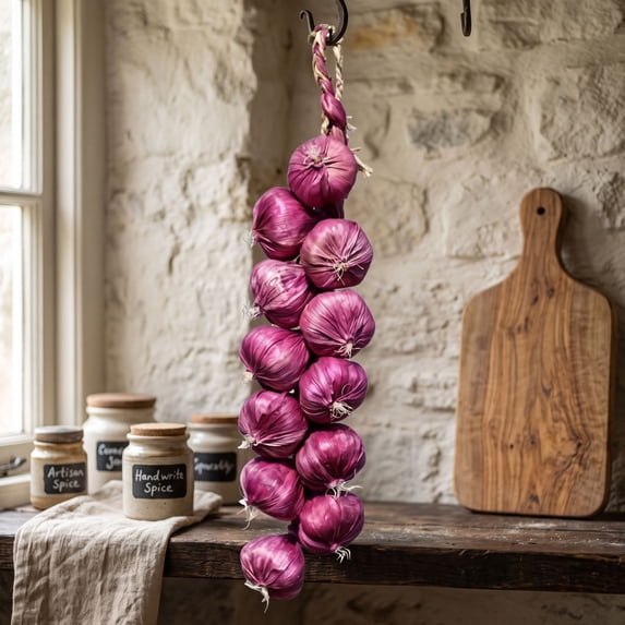 Artificial String of Purple Garlic Fake Vegetable Kitchen Wall Hanging Decor