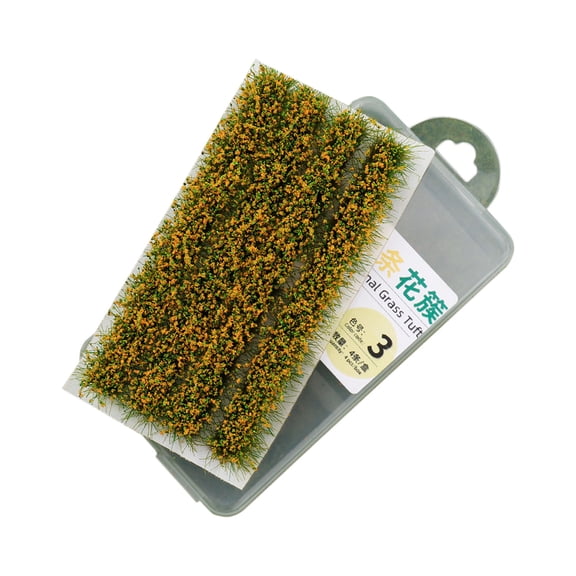 Artificial Striped Grass Clump Faux Floral Cluster Boxed Shrubbery Decor for Sandbox Wilderness Scene Landscape Layout - Orange