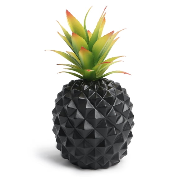 Artificial Succulent Potted Pineapple Decor - Fake Pineapple Home Office Kitchen Table Decoration (Black)