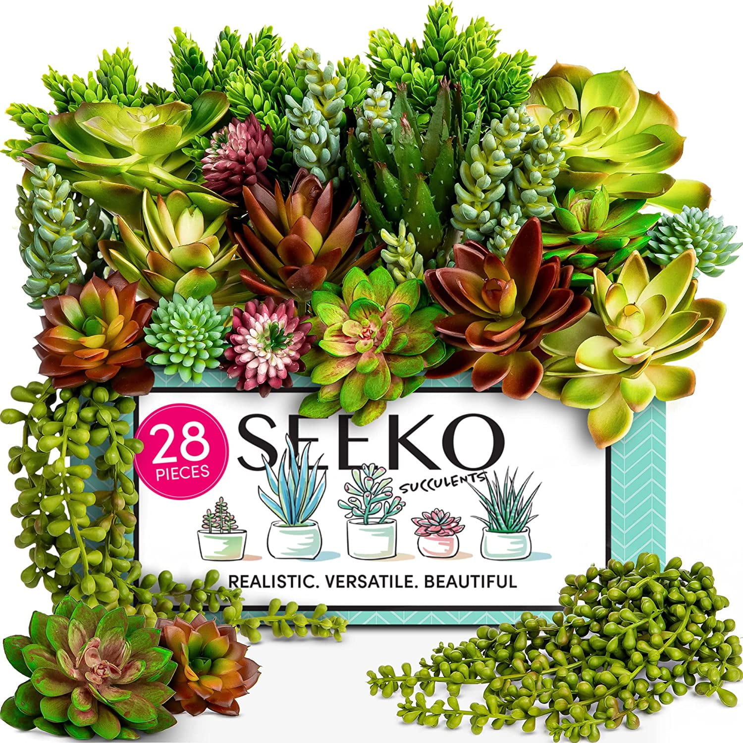 28-Piece Realistic Green and Brown Faux Succulent Set