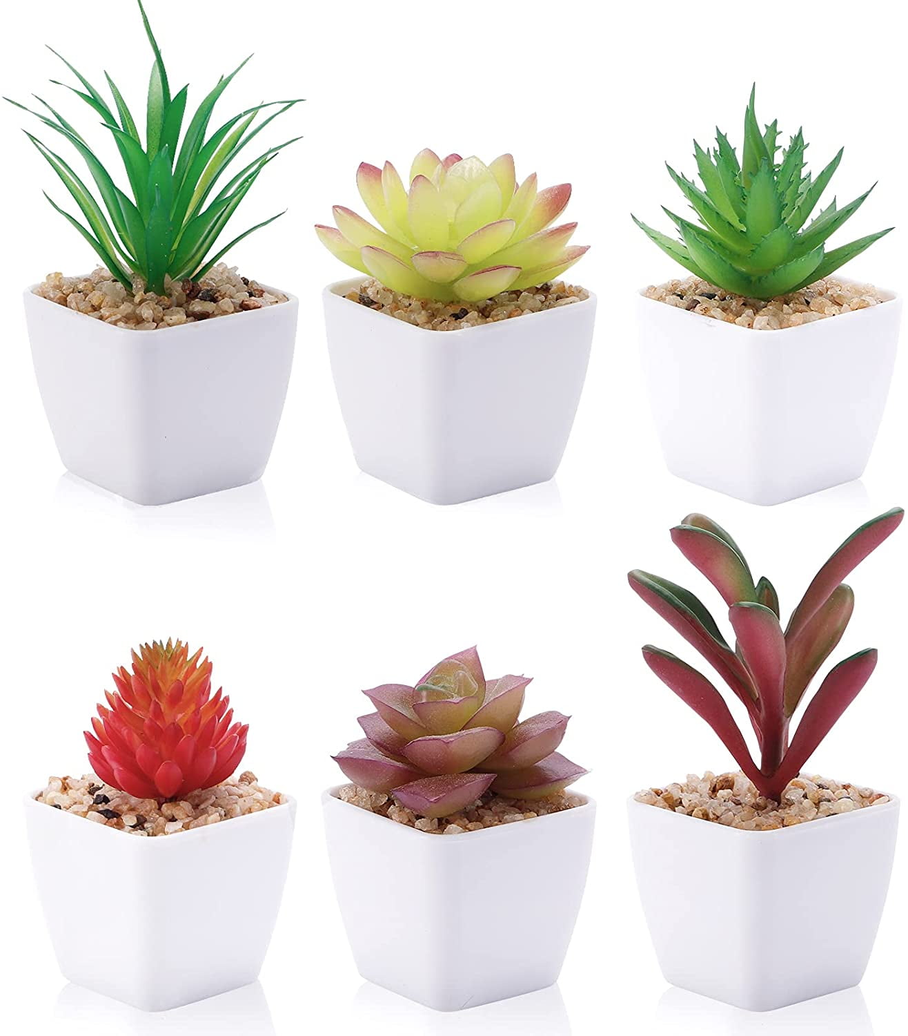 Artificial Succulents Plants, 6pcs Mini Fake Potted Plants in Pots, Faux Mini Succulents Plants