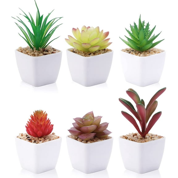 Artificial Succulents Plants, 6pcs Mini Fake Potted Plants in Pots, Faux Mini Succulents Plants Indoor for Desk Living Room Bedroom Windowsills Office Home Decoration